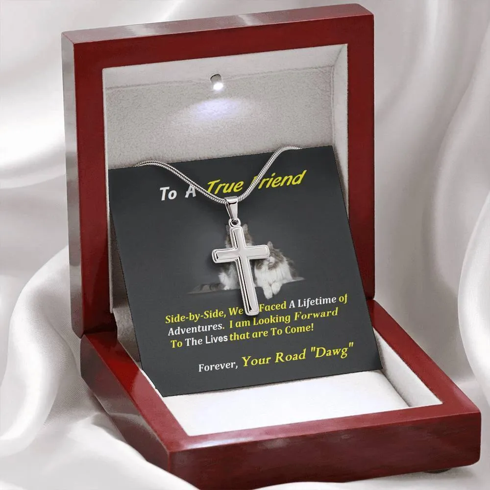 Steel Cross Necklace, Birthday, For Friend, Custom Message Card, Cat Lover Gift