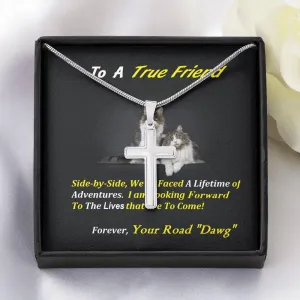 Steel Cross Necklace, Birthday, For Friend, Custom Message Card, Cat Lover Gift