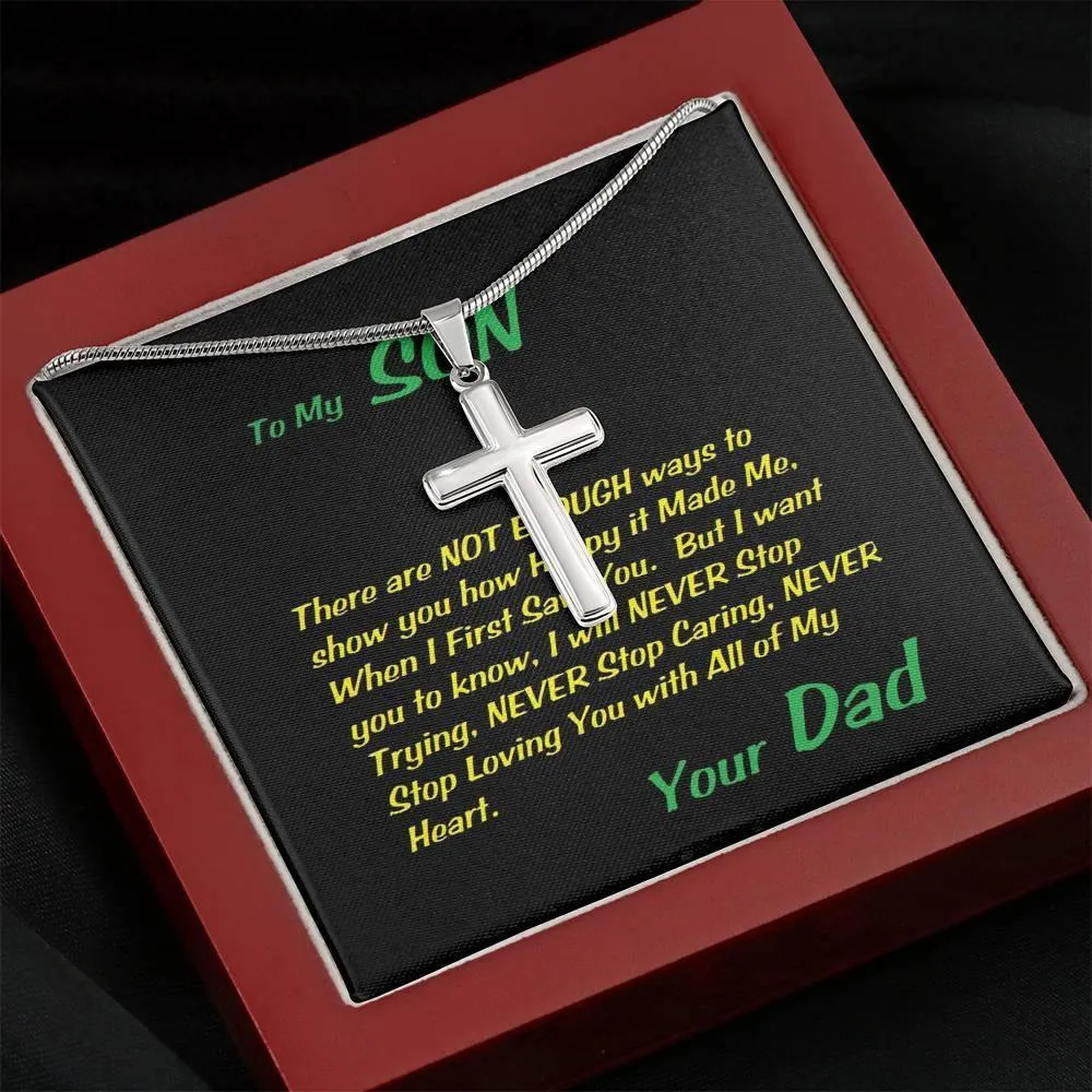 Steel Cross Necklace, Birthday Gift For Son, To My Son Cross, Custom Message Card, Present From Dad For Son Birthday Gift Ideas