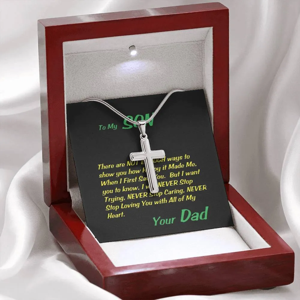 Steel Cross Necklace, Birthday Gift For Son, To My Son Cross, Custom Message Card, Present From Dad For Son Birthday Gift Ideas