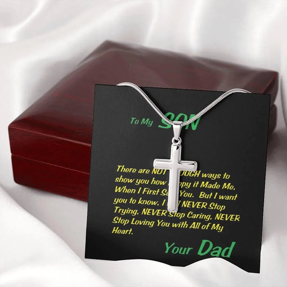 Steel Cross Necklace, Birthday Gift For Son, To My Son Cross, Custom Message Card, Present From Dad For Son Birthday Gift Ideas
