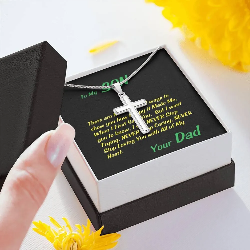 Steel Cross Necklace, Birthday Gift For Son, To My Son Cross, Custom Message Card, Present From Dad For Son Birthday Gift Ideas
