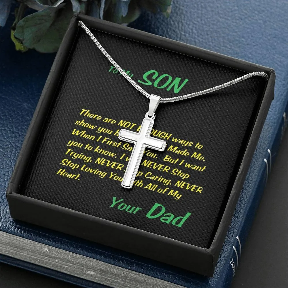 Steel Cross Necklace, Birthday Gift For Son, To My Son Cross, Custom Message Card, Present From Dad For Son Birthday Gift Ideas