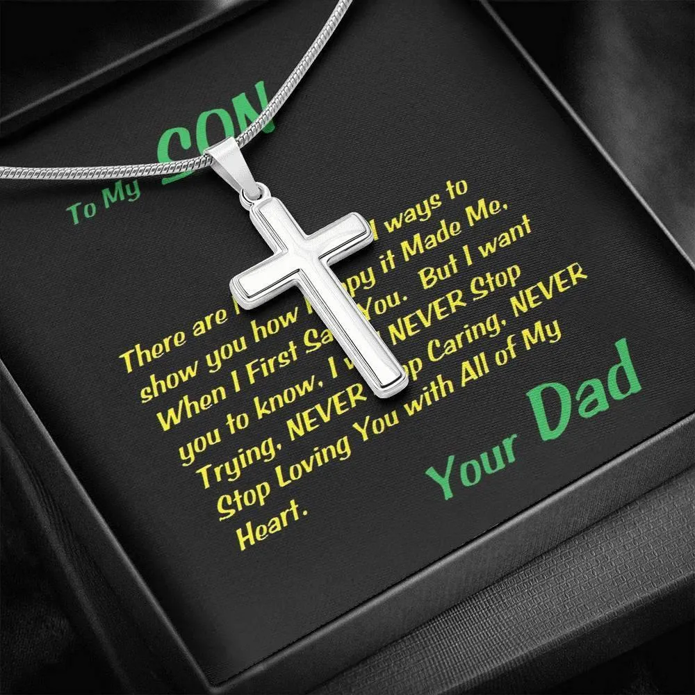 Steel Cross Necklace, Birthday Gift For Son, To My Son Cross, Custom Message Card, Present From Dad For Son Birthday Gift Ideas