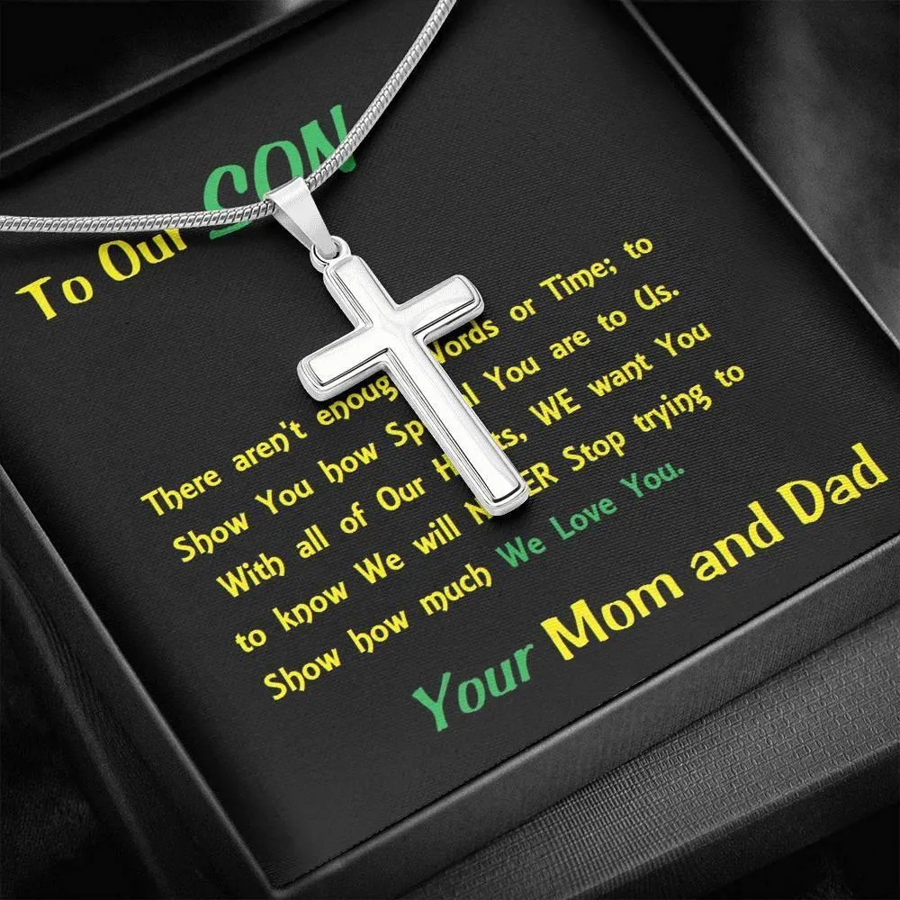 Steel Cross Necklace, Birthday Gift For Son, To My Son Cross, Custom Message Card, Present From Mom And Dad For Son Birthday Gift Ideas