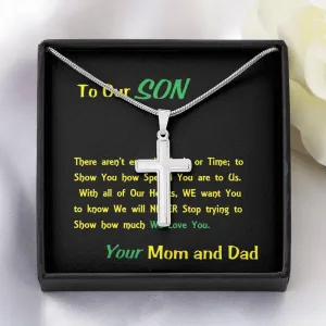 Steel Cross Necklace, Birthday Gift For Son, To My Son Cross, Custom Message Card, Present From Mom And Dad For Son Birthday Gift Ideas