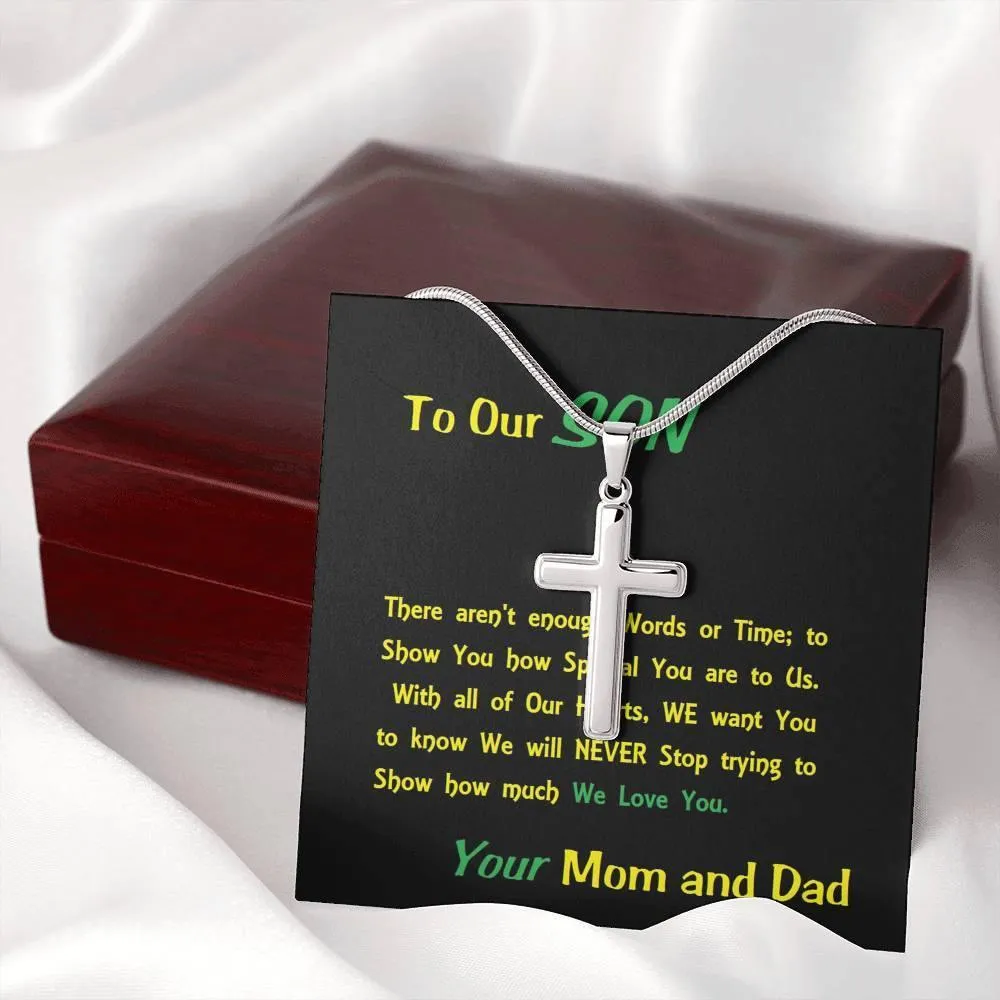 Steel Cross Necklace, Birthday Gift For Son, To My Son Cross, Custom Message Card, Present From Mom And Dad For Son Birthday Gift Ideas