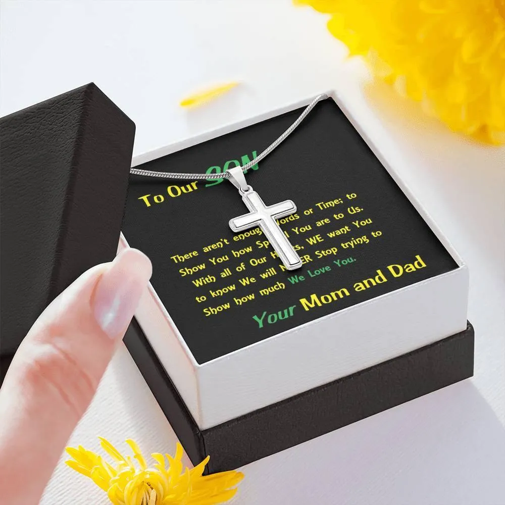 Steel Cross Necklace, Birthday Gift For Son, To My Son Cross, Custom Message Card, Present From Mom And Dad For Son Birthday Gift Ideas