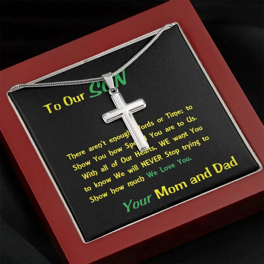 Steel Cross Necklace, Birthday Gift For Son, To My Son Cross, Custom Message Card, Present From Mom And Dad For Son Birthday Gift Ideas