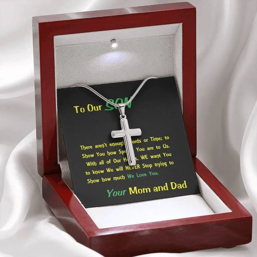 Steel Cross Necklace, Birthday Gift For Son, To My Son Cross, Custom Message Card, Present From Mom And Dad For Son Birthday Gift Ideas