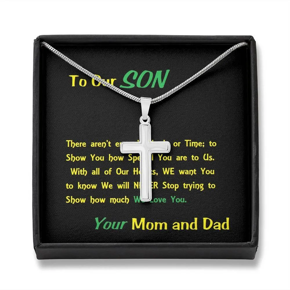 Steel Cross Necklace, Birthday Gift For Son, To My Son Cross, Custom Message Card, Present From Mom And Dad For Son Birthday Gift Ideas