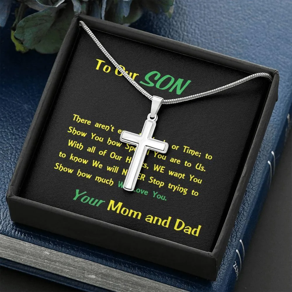 Steel Cross Necklace, Birthday Gift For Son, To My Son Cross, Custom Message Card, Present From Mom And Dad For Son Birthday Gift Ideas