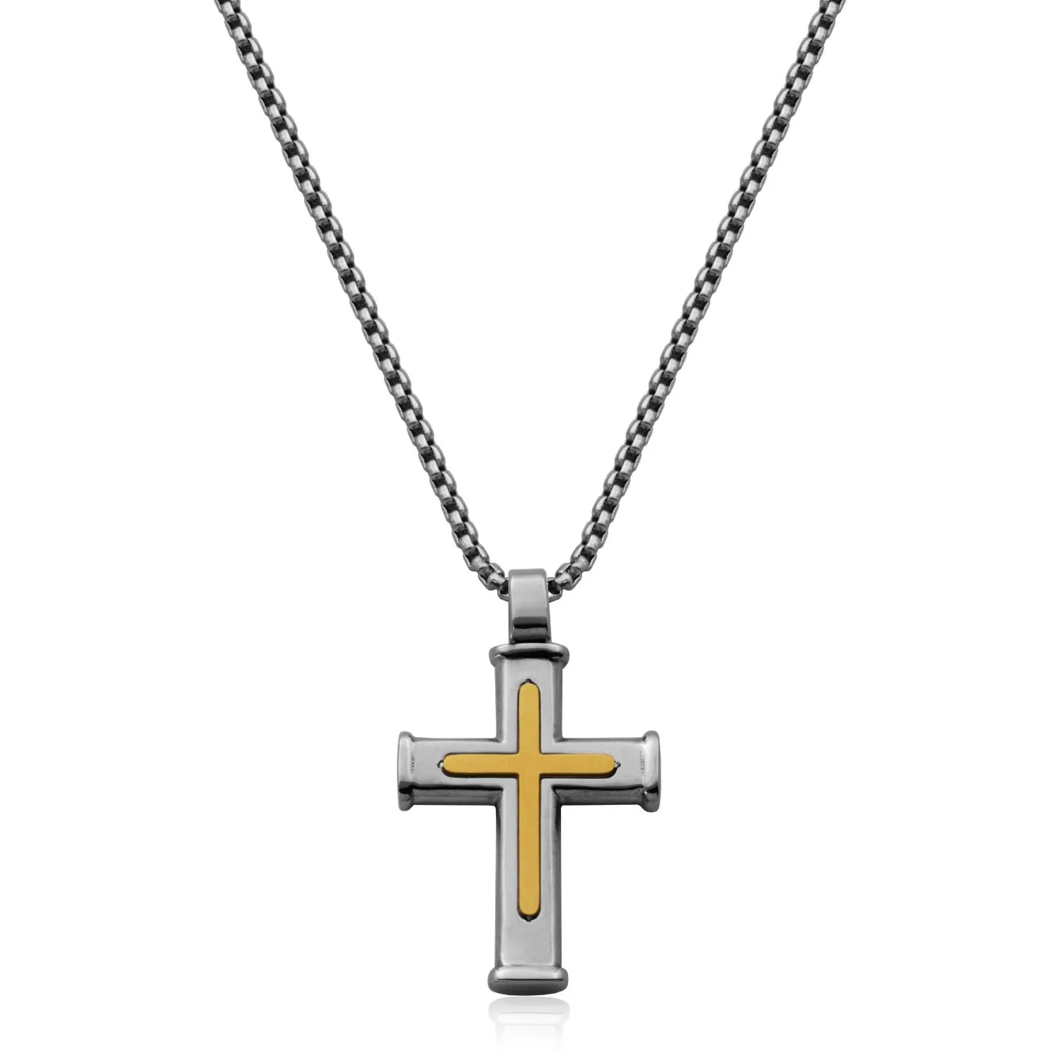 Steelx Stainles Steel and Yellow Gold Plated Cross Necklace