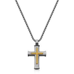 Steelx Stainles Steel and Yellow Gold Plated Cross Necklace