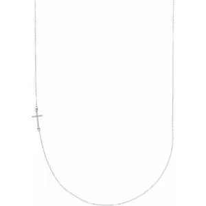 Sterling Silver .04 CTW Diamond Off-Center Sideways Cross 16" Necklace
