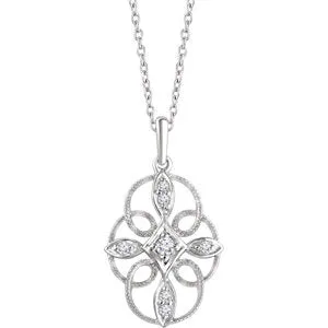 Sterling Silver  1/10 CTW Diamond Filigree 16-18" Necklace