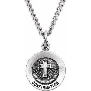 Sterling Silver 12 mm Confirmation Medal with Cross 18" Necklace