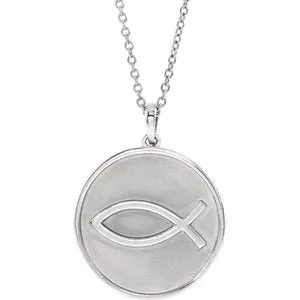 Sterling Silver 20.3x18.4 mm Ichthus (Fish) 16-18" Necklace