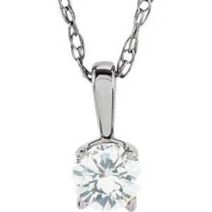 Sterling Silver 3 mm Round April Imitation Diamond Youth Birthstone 14" Necklace