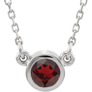 Sterling Silver 3 mm Round Imitation Garnet Bezel-Set Solitaire 16" Necklace