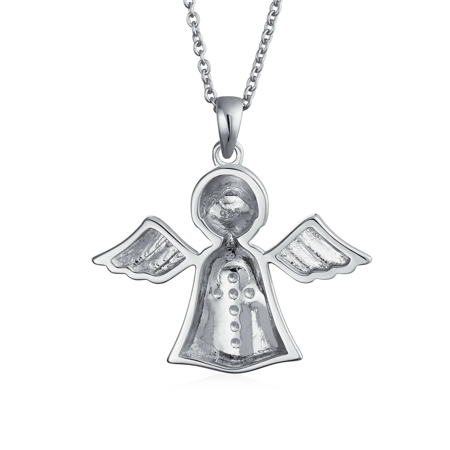 Sterling Silver Angel Cross Pendant Necklace with Bible Photo Locket Keepsake