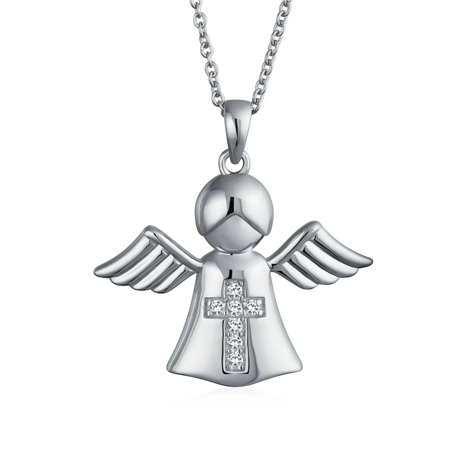 Sterling Silver Angel Cross Pendant Necklace with Bible Photo Locket Keepsake