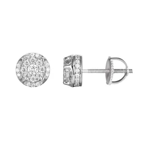 Sterling Silver Bling Round Stud Screw Back Earring