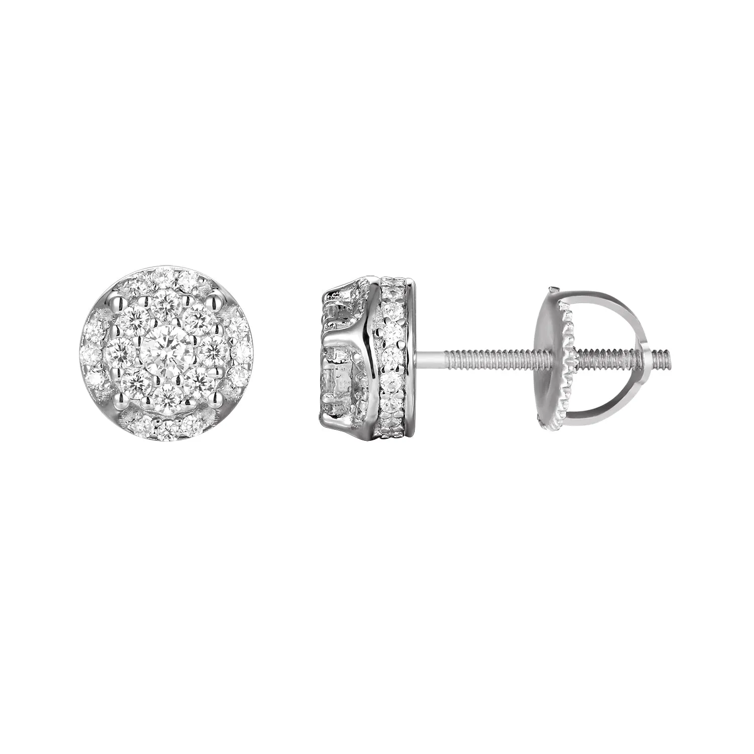 Sterling Silver Bling Round Stud Screw Back Earring