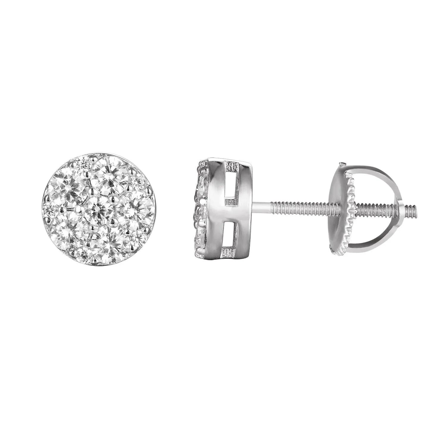 Sterling Silver Bling Solitaire Round Stud Earrings