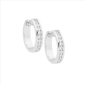 Sterling Silver Channel Set Round Cubic Zirconia in 18mm Hoop Earrings E395W