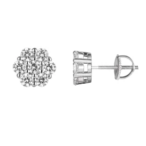 Sterling Silver Cluster Flower Stud Screw Back Earring