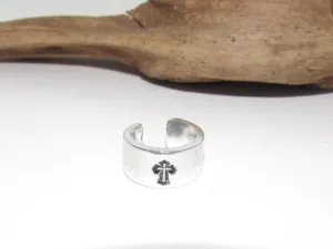 Sterling silver cross ring, rock climber ring, Personalized Adjustable stamped ring,  stamped cross jewelry, boho ring