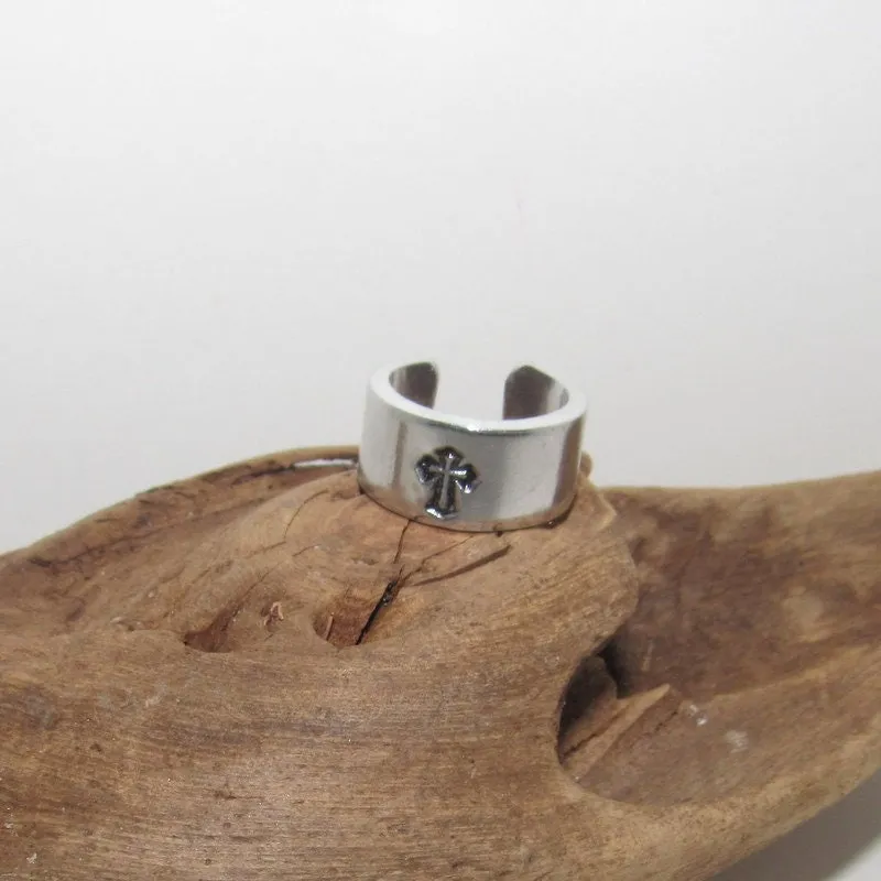 Sterling silver cross ring, rock climber ring, Personalized Adjustable stamped ring,  stamped cross jewelry, boho ring