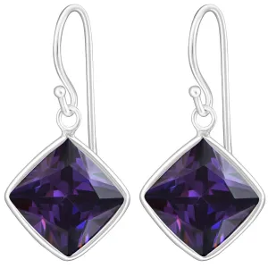 Sterling Silver Cubic Zirconia silver Square earrings