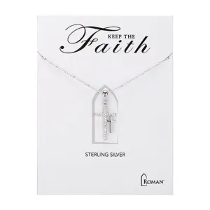 Sterling Silver Double Cross Necklace 18"