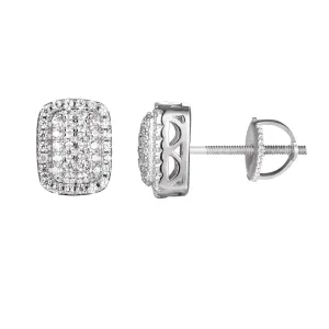 Sterling Silver Square out Puff Stud Earrings