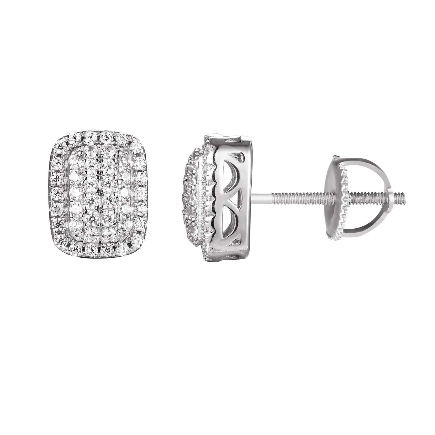 Sterling Silver Square out Puff Stud Earrings