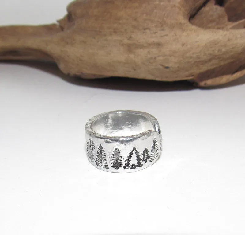 Sterling silver Trees Inspirational Ring, Nature Inspirational Ring, Personalized Hand Stamped Ring,  Forest Hand Stamped Ring