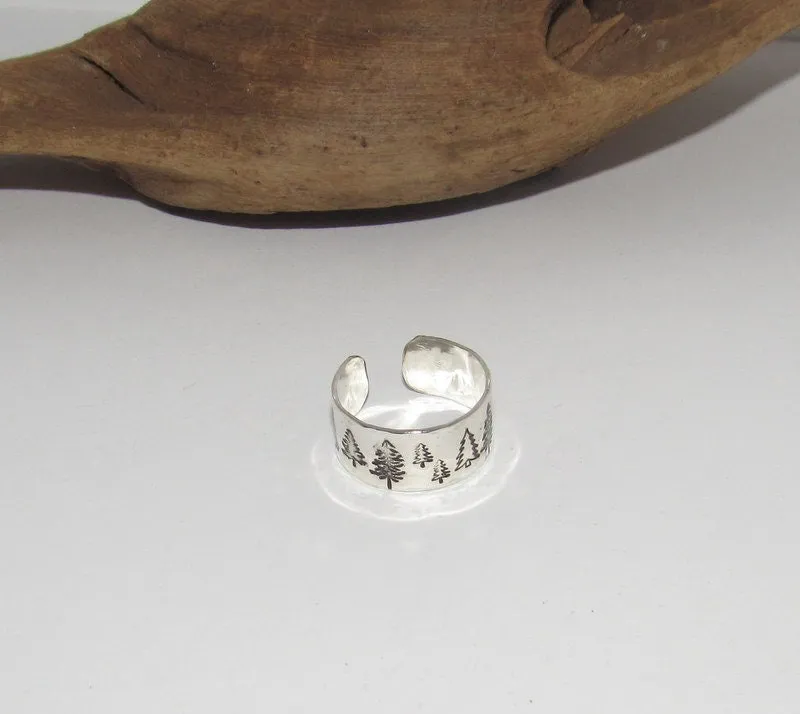 Sterling silver Trees Inspirational Ring, Nature Inspirational Ring, Personalized Hand Stamped Ring,  Forest Hand Stamped Ring