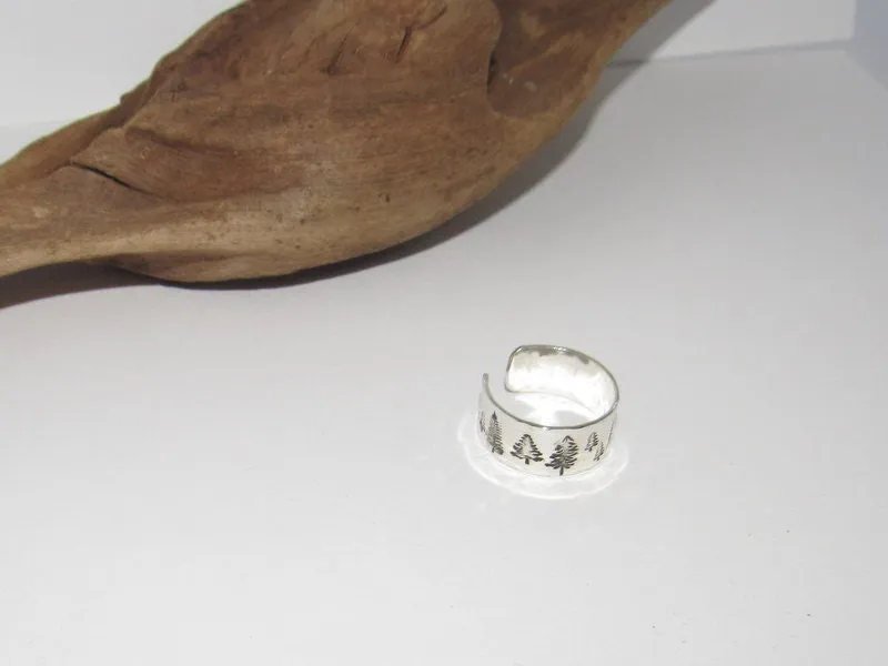 Sterling silver Trees Inspirational Ring, Nature Inspirational Ring, Personalized Hand Stamped Ring,  Forest Hand Stamped Ring