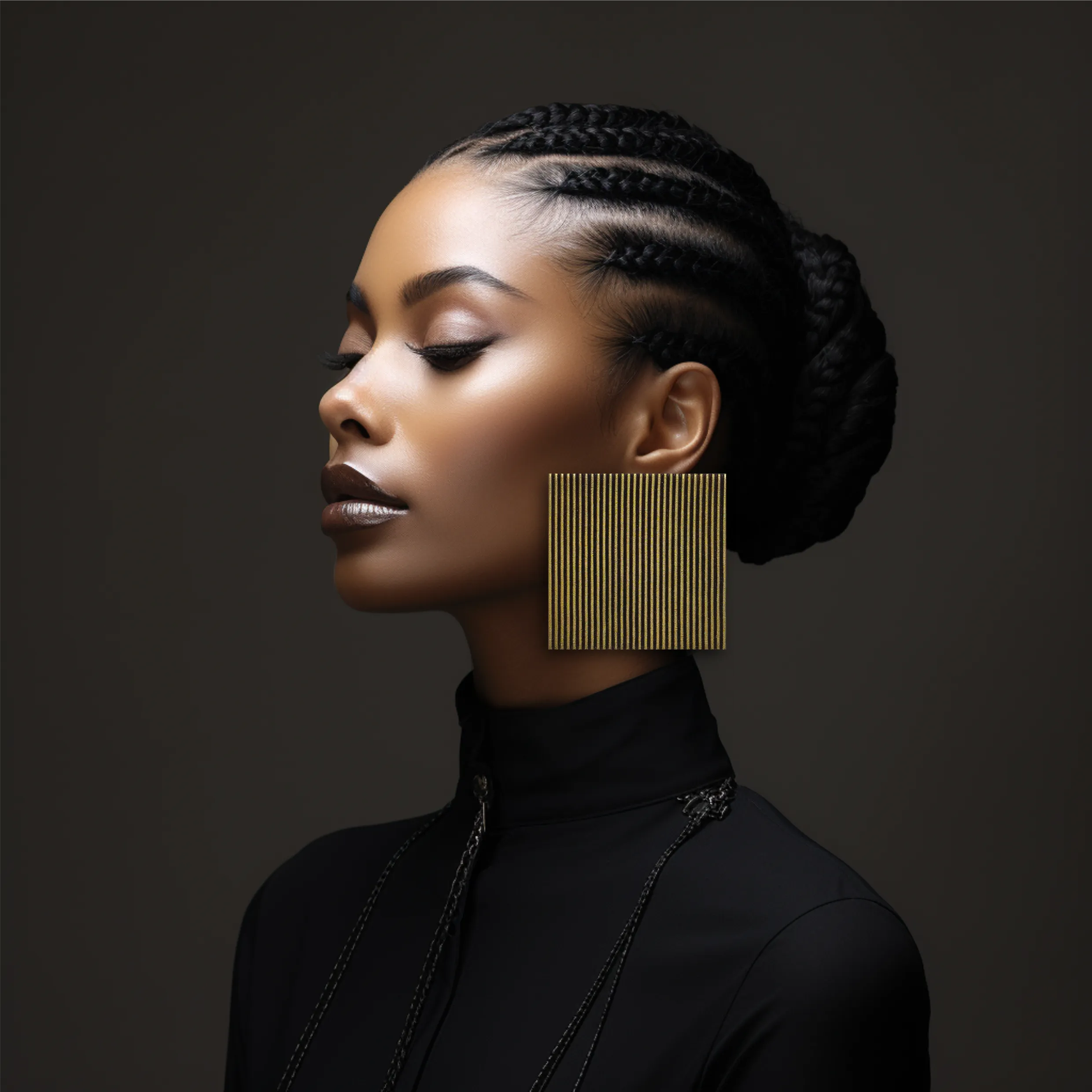 Striped Square Earrings / Gold