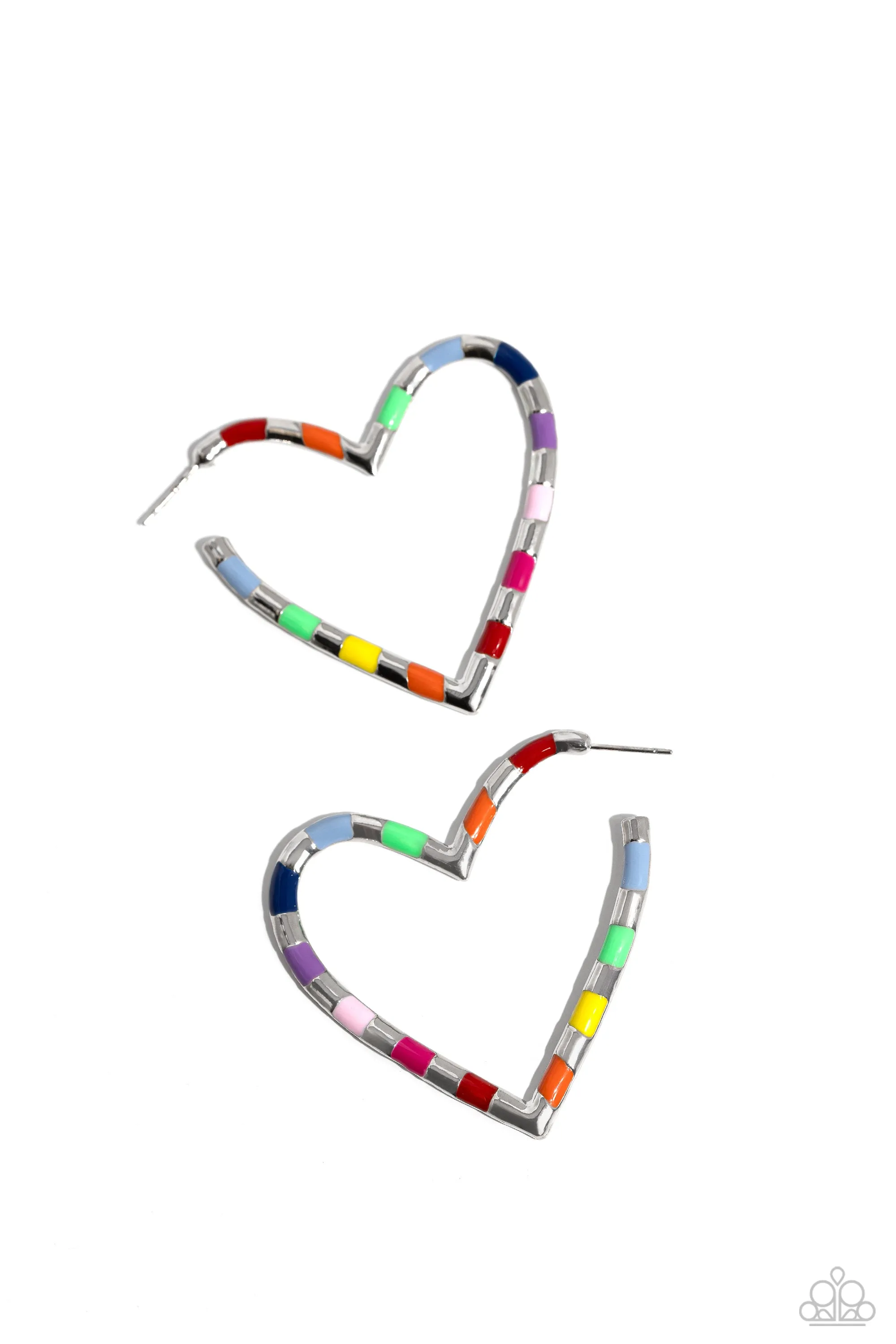 Striped Sweethearts - Multi - Rainbow Stripe Heart Paparazzi Hoop Earrings