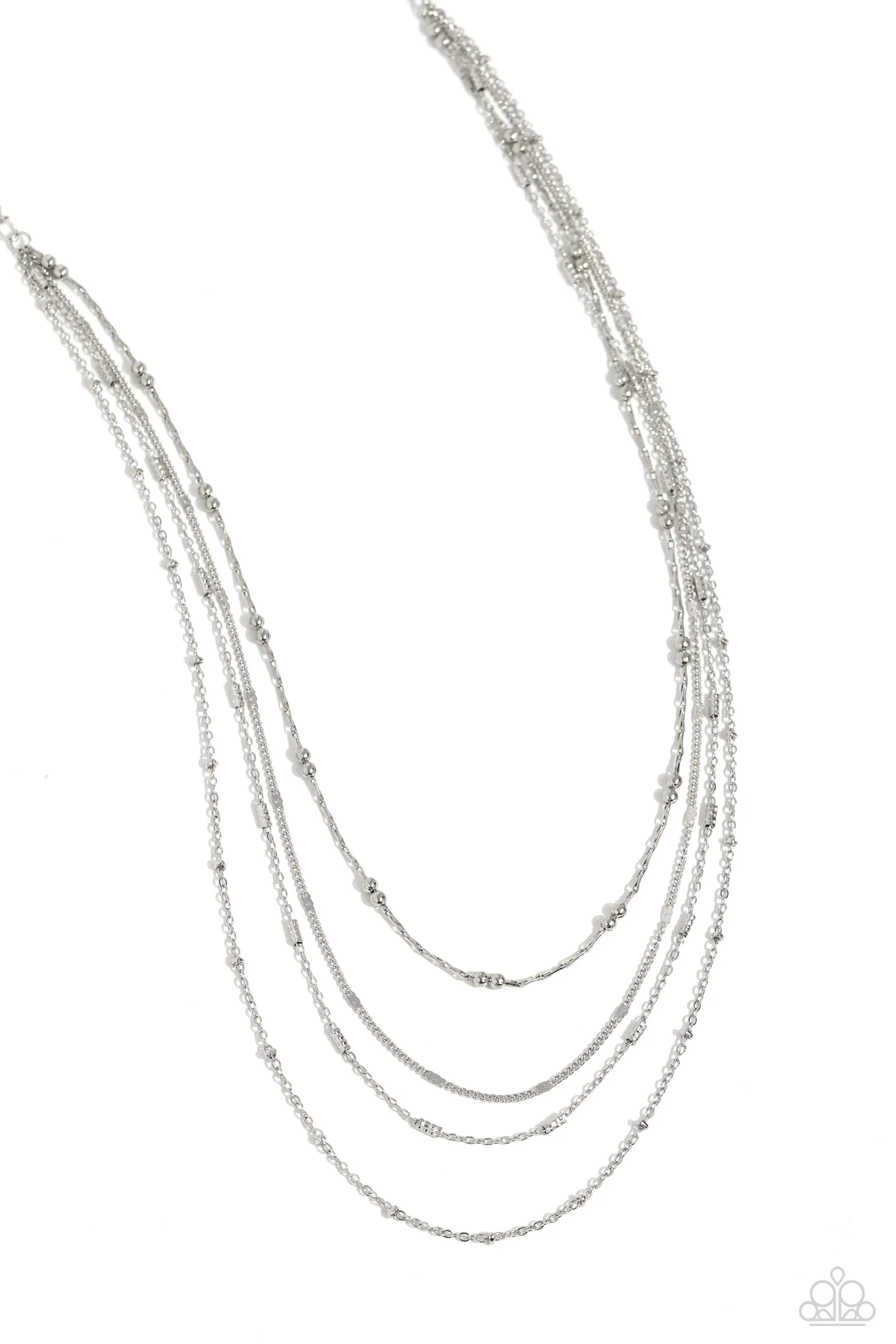 Studded Shimmer - Silver - Tiered Chain Paparazzi Short Necklace
