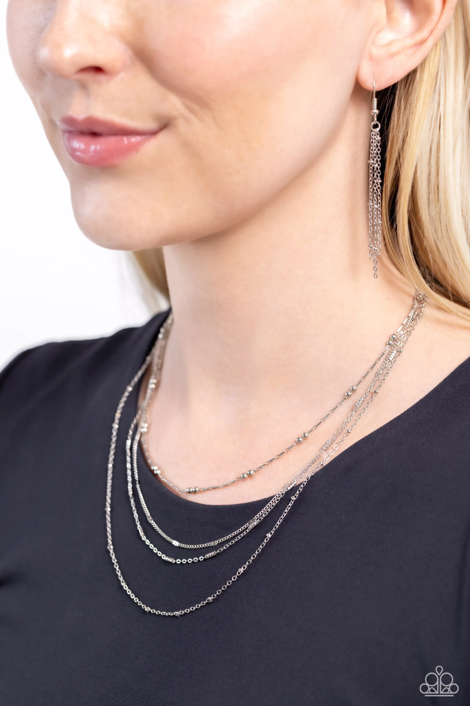 Studded Shimmer - Silver - Tiered Chain Paparazzi Short Necklace