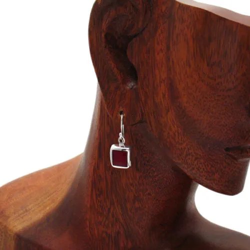 Stunning Square Sterling Silver Framed Red Jasper Hanging Earrings.