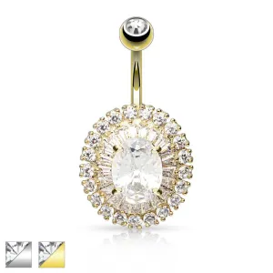 Surgical Steel Elegant Prong Set CZ Belly Button Ring