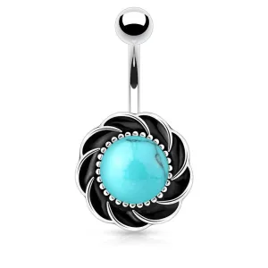 Surgical Steel Flower with Organic Center Semi Precious Stone