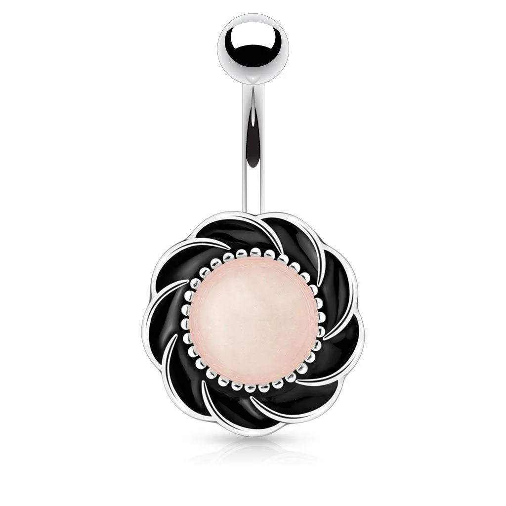 Surgical Steel Flower with Organic Center Semi Precious Stone
