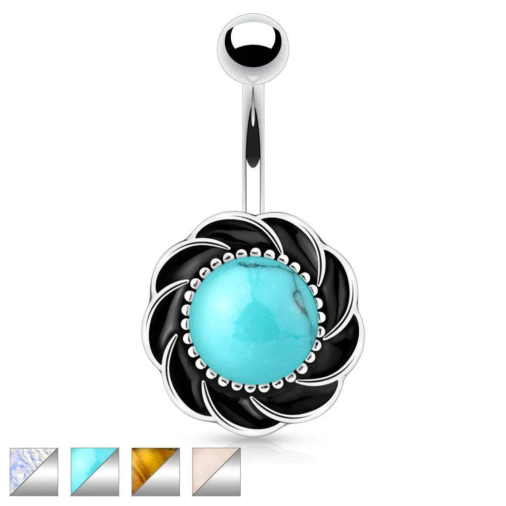 Surgical Steel Flower with Organic Center Semi Precious Stone