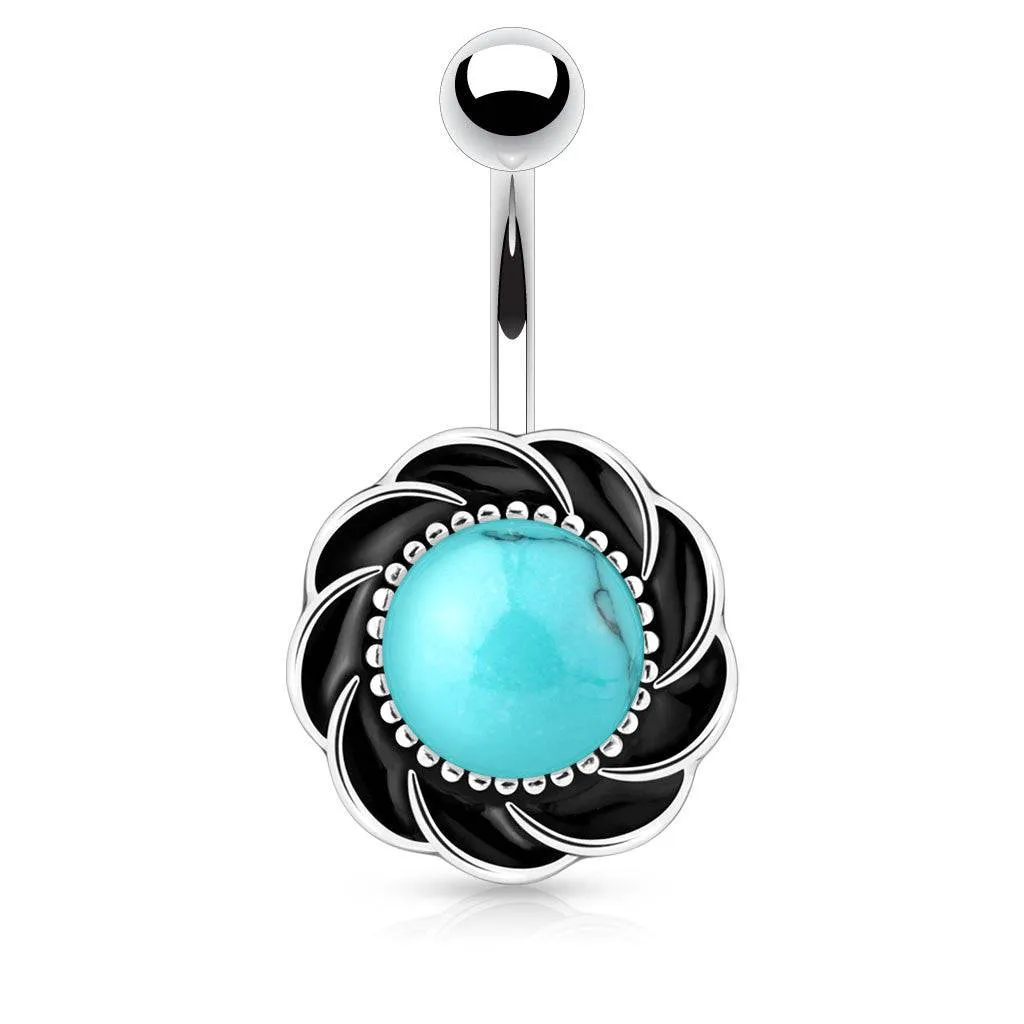 Surgical Steel Flower with Organic Center Semi Precious Stone